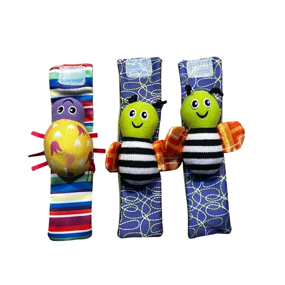 Infant Plush Wristband Toy 3 Lot Developmental Bee‎ Striped Spider Floral
